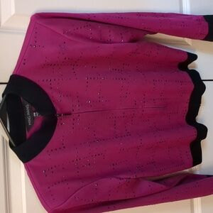 Ming Wang Magenta Studded Cardigan